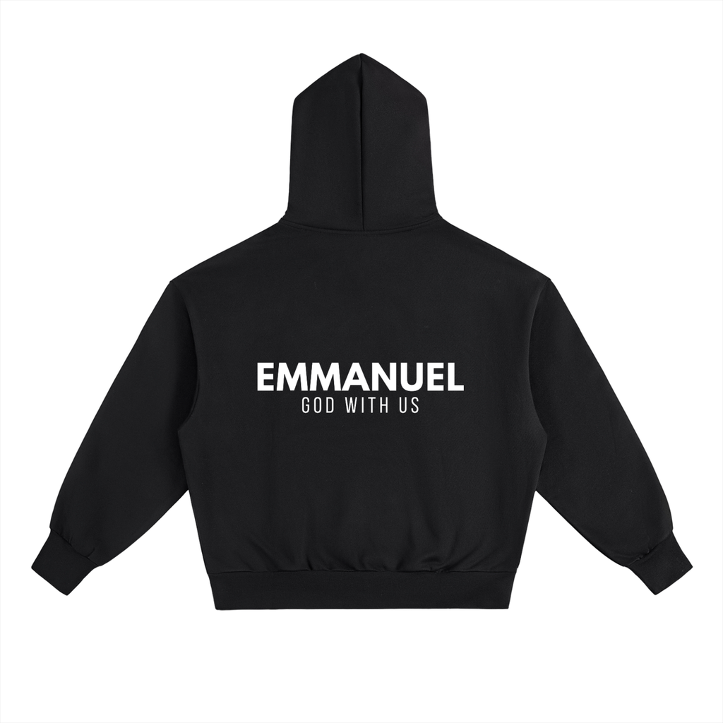 EMMANUEL / GOD WITH US Heavyweight Fleece Hoodie, black, alternate view — EVERREMINDR CO.