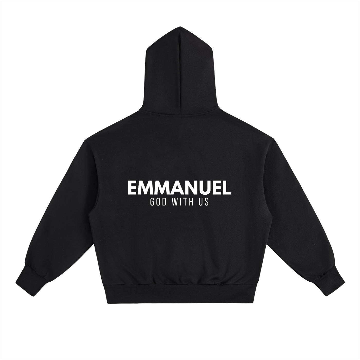 EMMANUEL / GOD WITH US Heavyweight Fleece Hoodie, black, alternate view — EVERREMINDR CO.