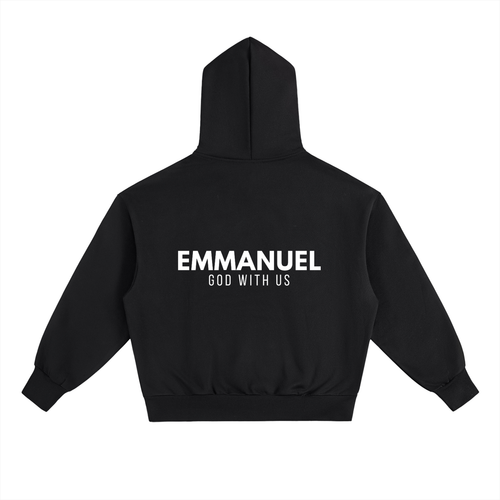 EMMANUEL / GOD WITH US Heavyweight Fleece Hoodie, black, alternate view — EVERREMINDR CO.