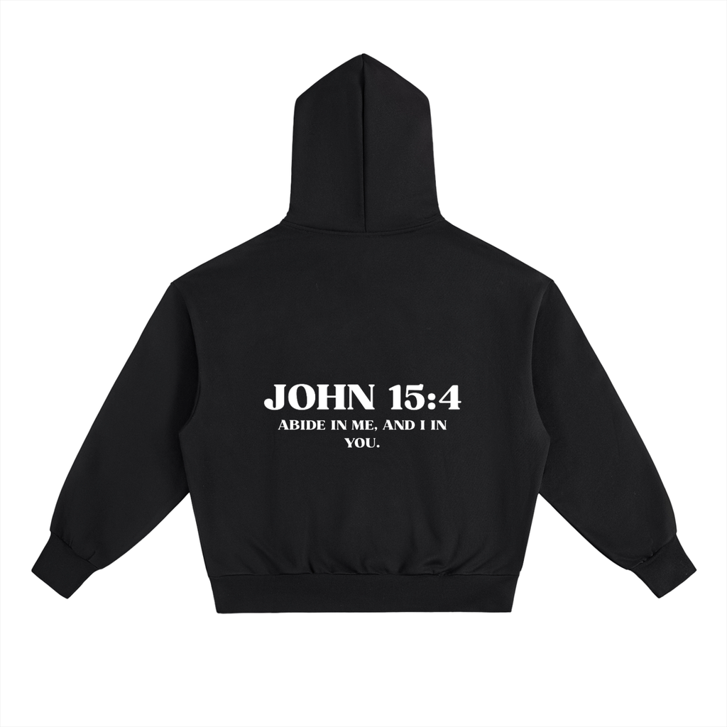 JOHN 15:4 Heavyweight Fleece Hoodie, black, alternate view — Abide Collection, EVERREMINDR CO.