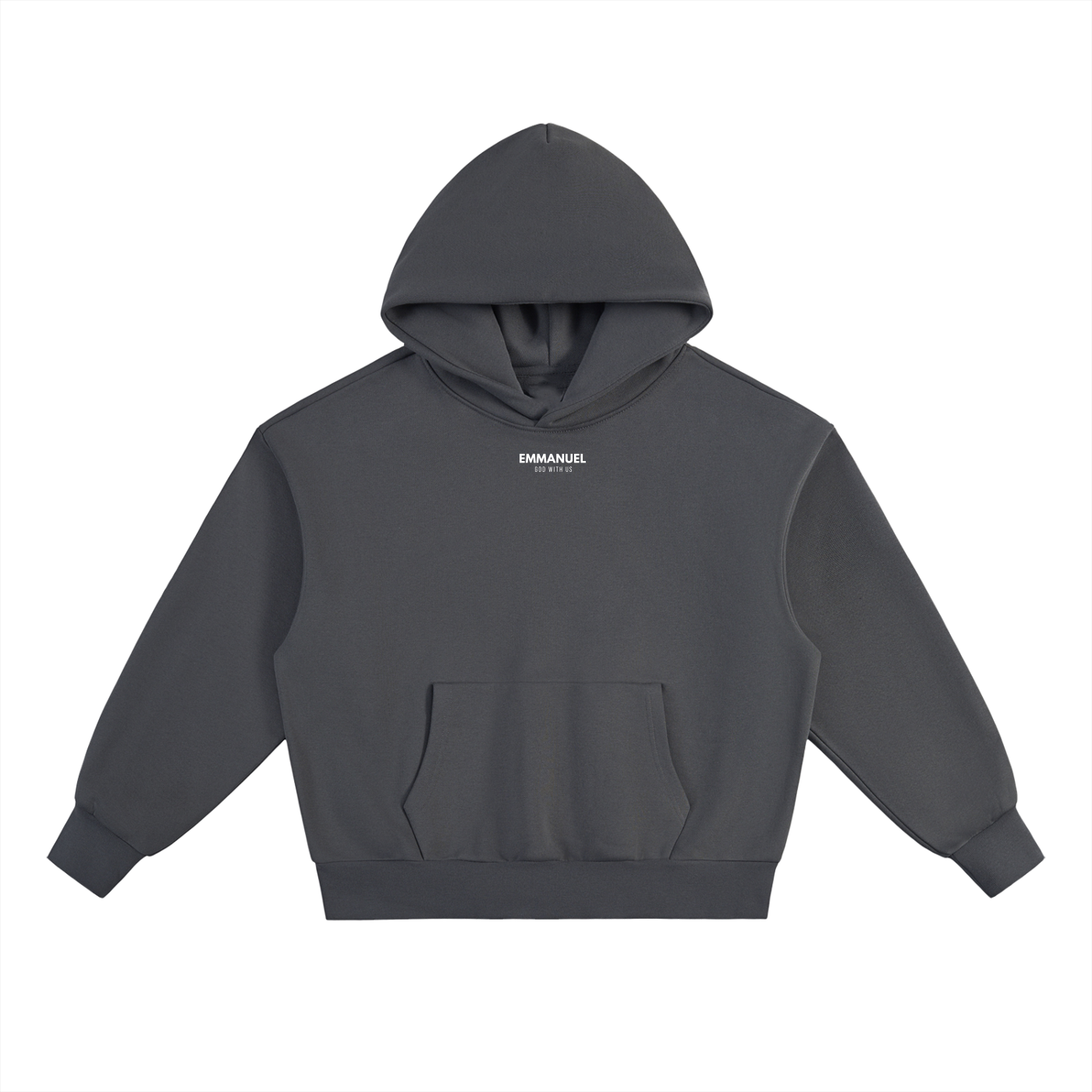 EMMANUEL / GOD WITH US Heavyweight Fleece Hoodie, charcoal gray — EVERREMINDR CO.