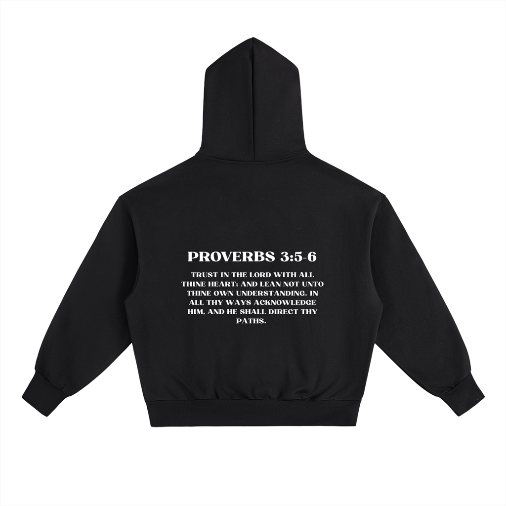 PROVERBS 3:5-6 Heavyweight Fleece Hoodie, black, alternate view — Trust Collection, EVERREMINDR CO.