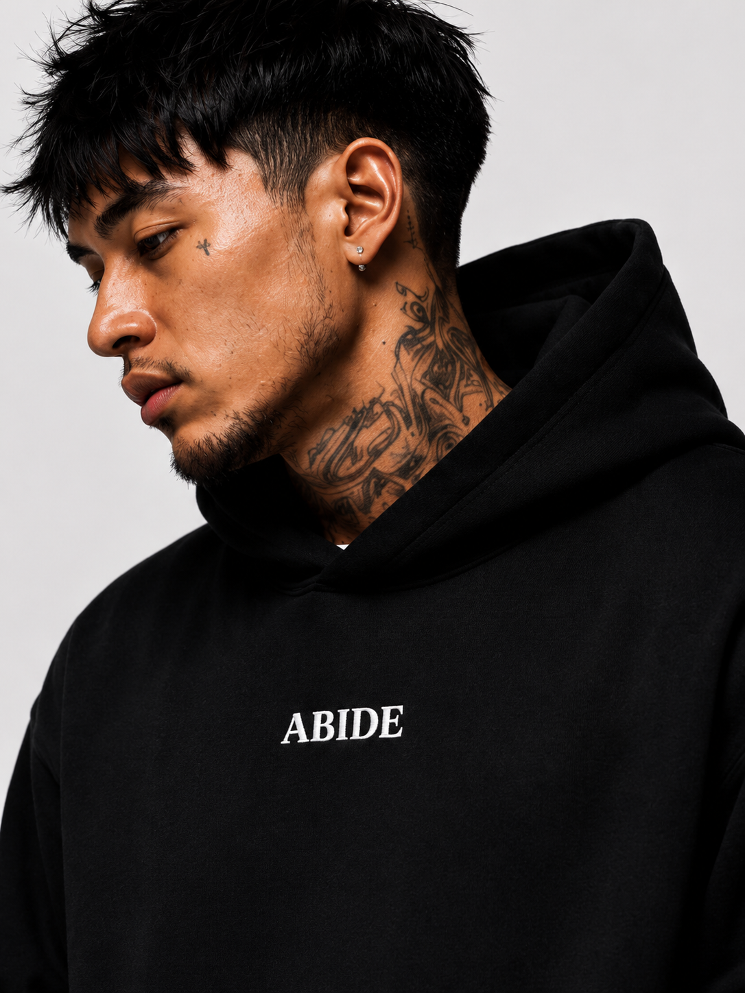 JOHN 15:4 Heavyweight Fleece Hoodie, black, lifestyle photo 1 — Abide Collection, EVERREMINDR CO.