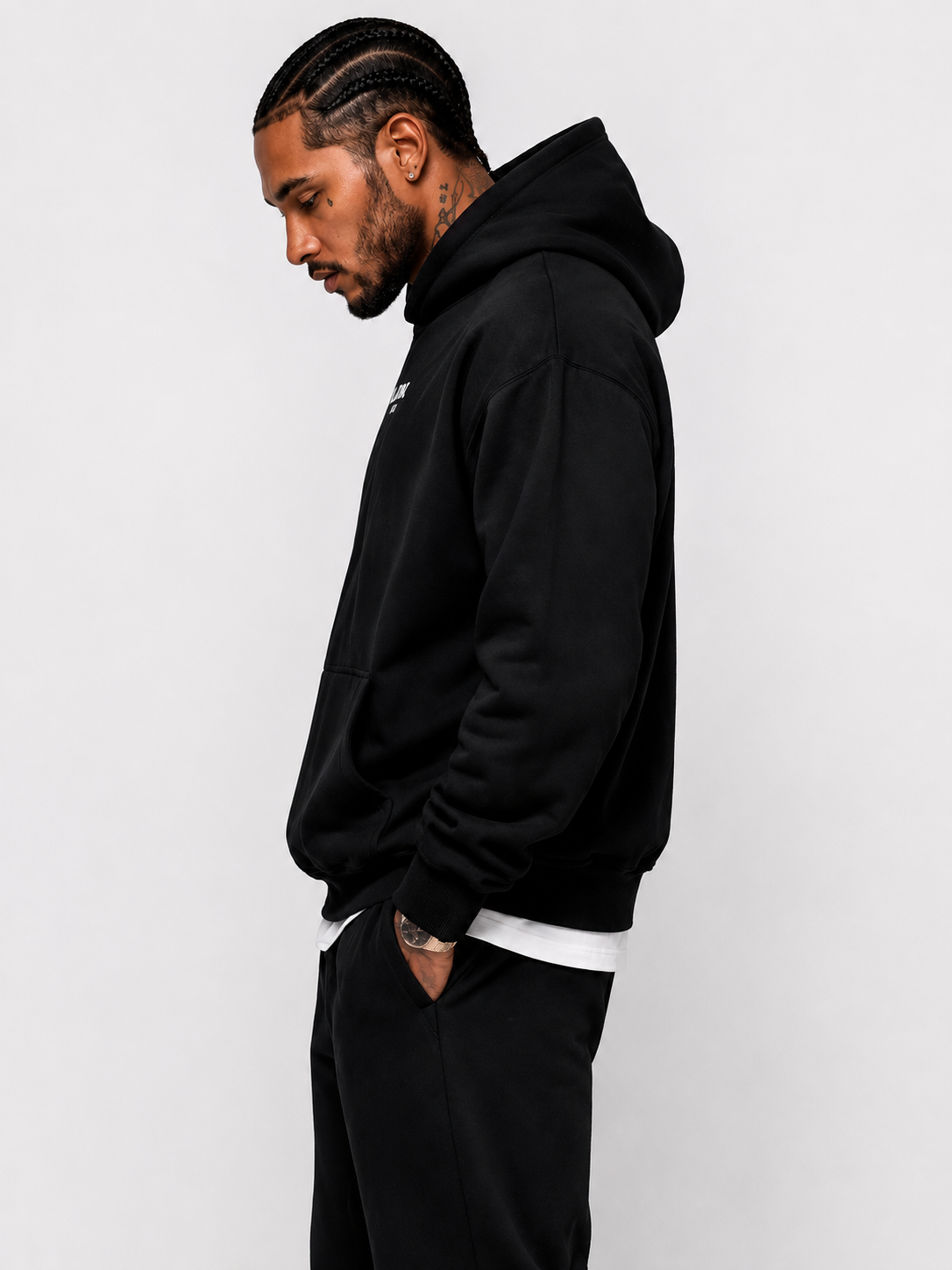 EMMANUEL / GOD WITH US Heavyweight Fleece Hoodie, black, lifestyle photo 3