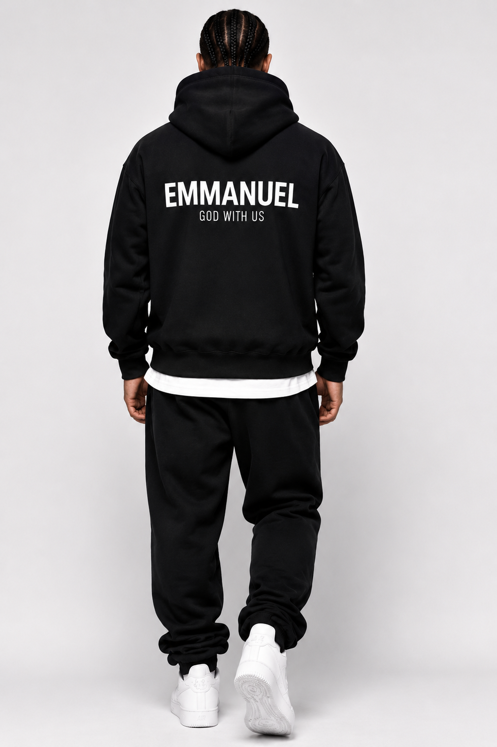 EMMANUEL / GOD WITH US Heavyweight Fleece Hoodie, black, lifestyle photo 4