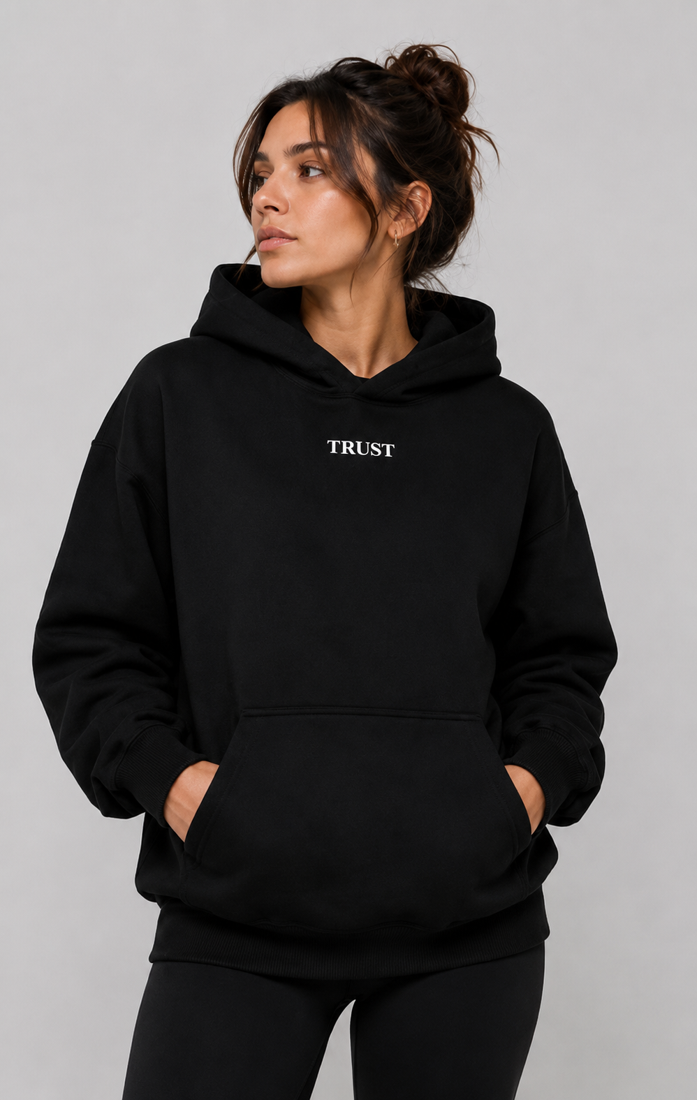 PROVERBS 3:5-6 Heavyweight Fleece Hoodie, black, lifestyle photo 1 — Trust Collection, EVERREMINDR CO.