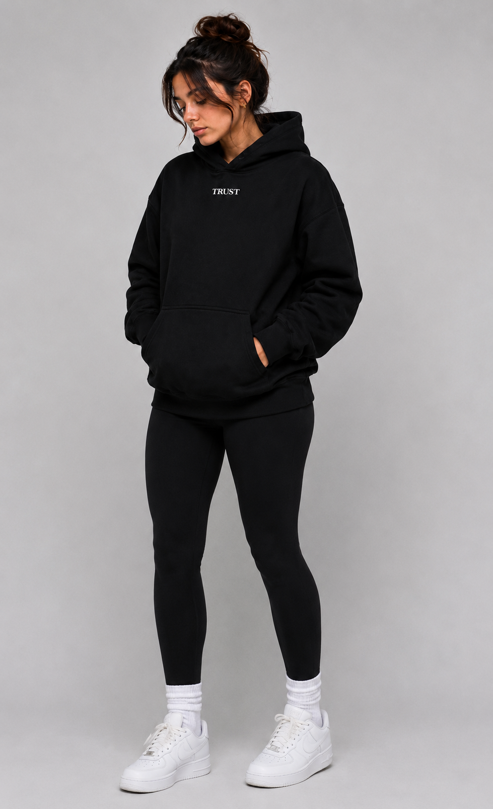 PROVERBS 3:5-6 Heavyweight Fleece Hoodie, black, lifestyle photo 2 — Trust Collection, EVERREMINDR CO.