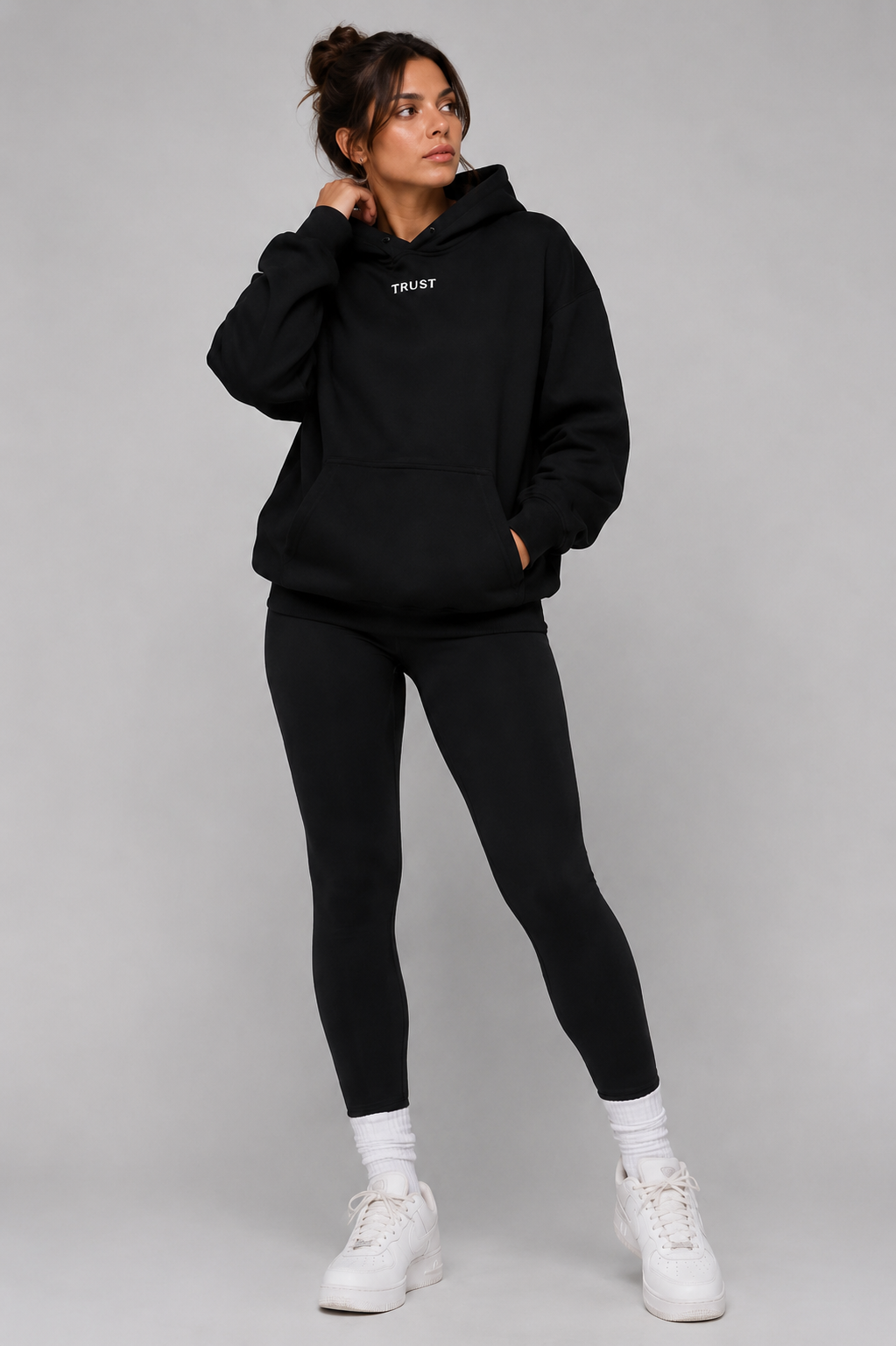 PROVERBS 3:5-6 Heavyweight Fleece Hoodie, black, lifestyle photo 3 — Trust Collection, EVERREMINDR CO.