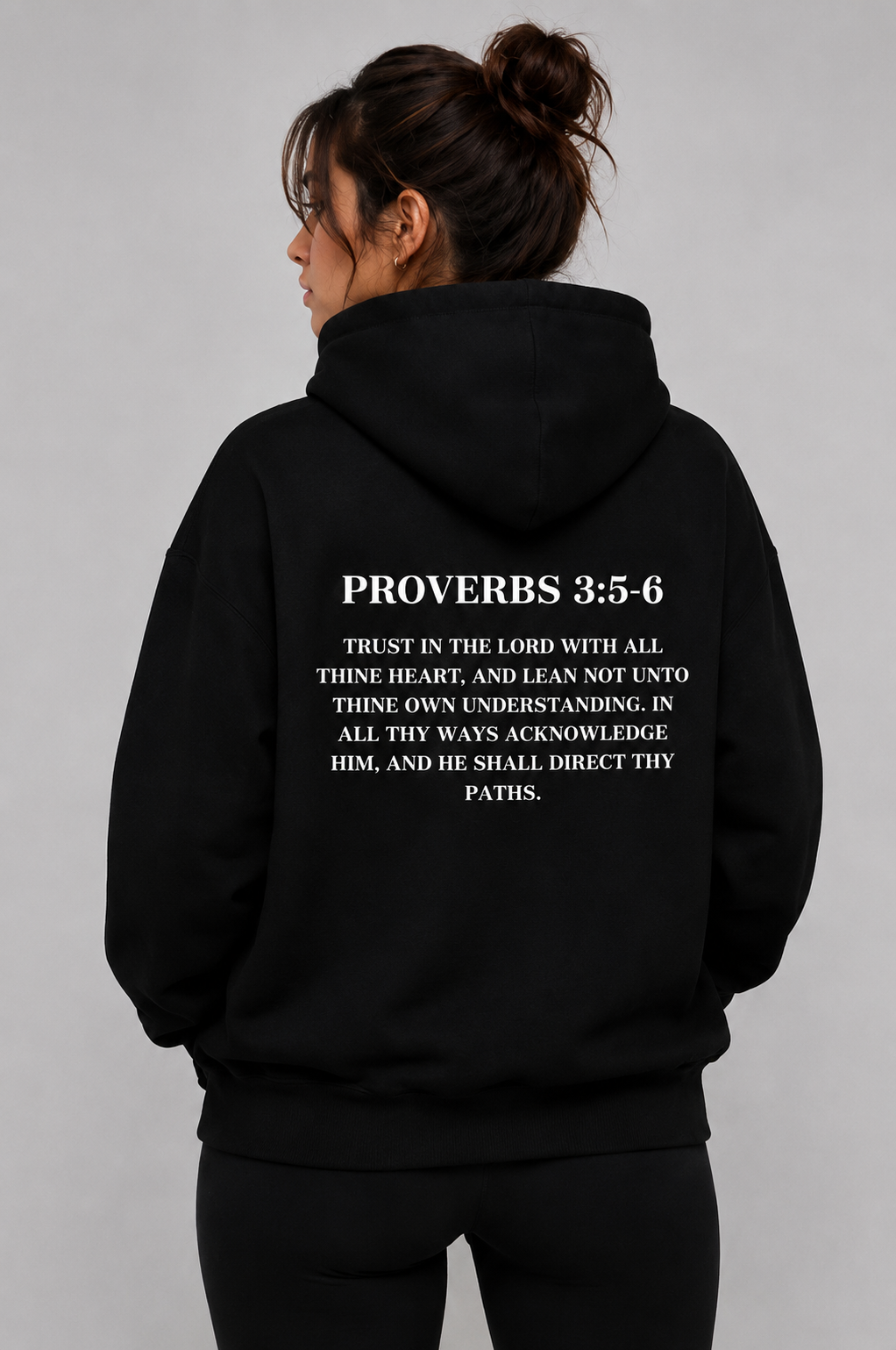 PROVERBS 3:5-6 Heavyweight Fleece Hoodie, black, lifestyle photo 6 — Trust Collection, EVERREMINDR CO.