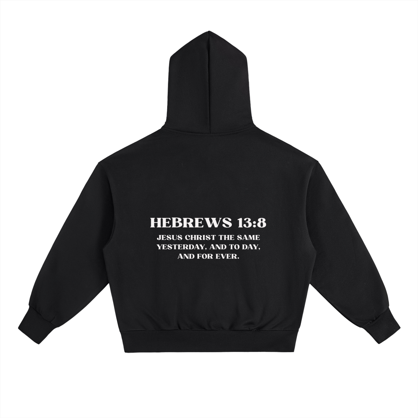HEBREWS 13:8 Heavyweight Fleece Hoodie, black, alternate view — Remember Collection, EVERREMINDR CO.