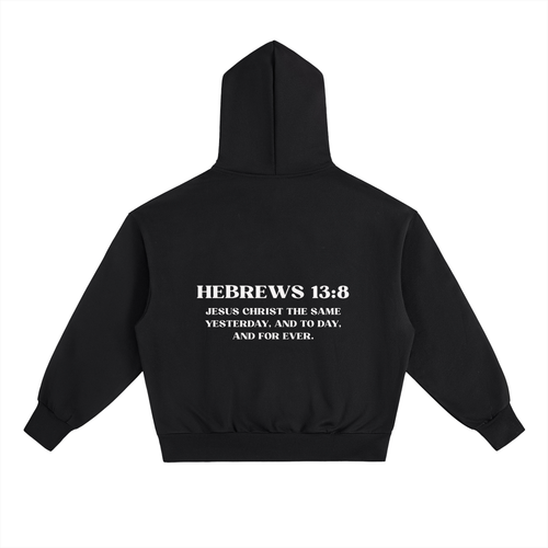 HEBREWS 13:8 Heavyweight Fleece Hoodie, black, alternate view — Remember Collection, EVERREMINDR CO.